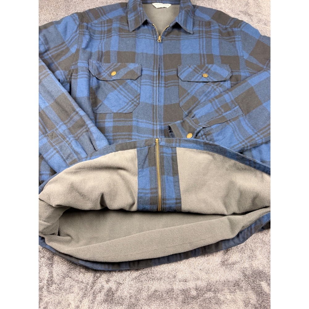 Field & Stream Mens Blue Black Plaid Fleece Lined Flannel Zip Shirt Shacket LG - Picture 4 of 9